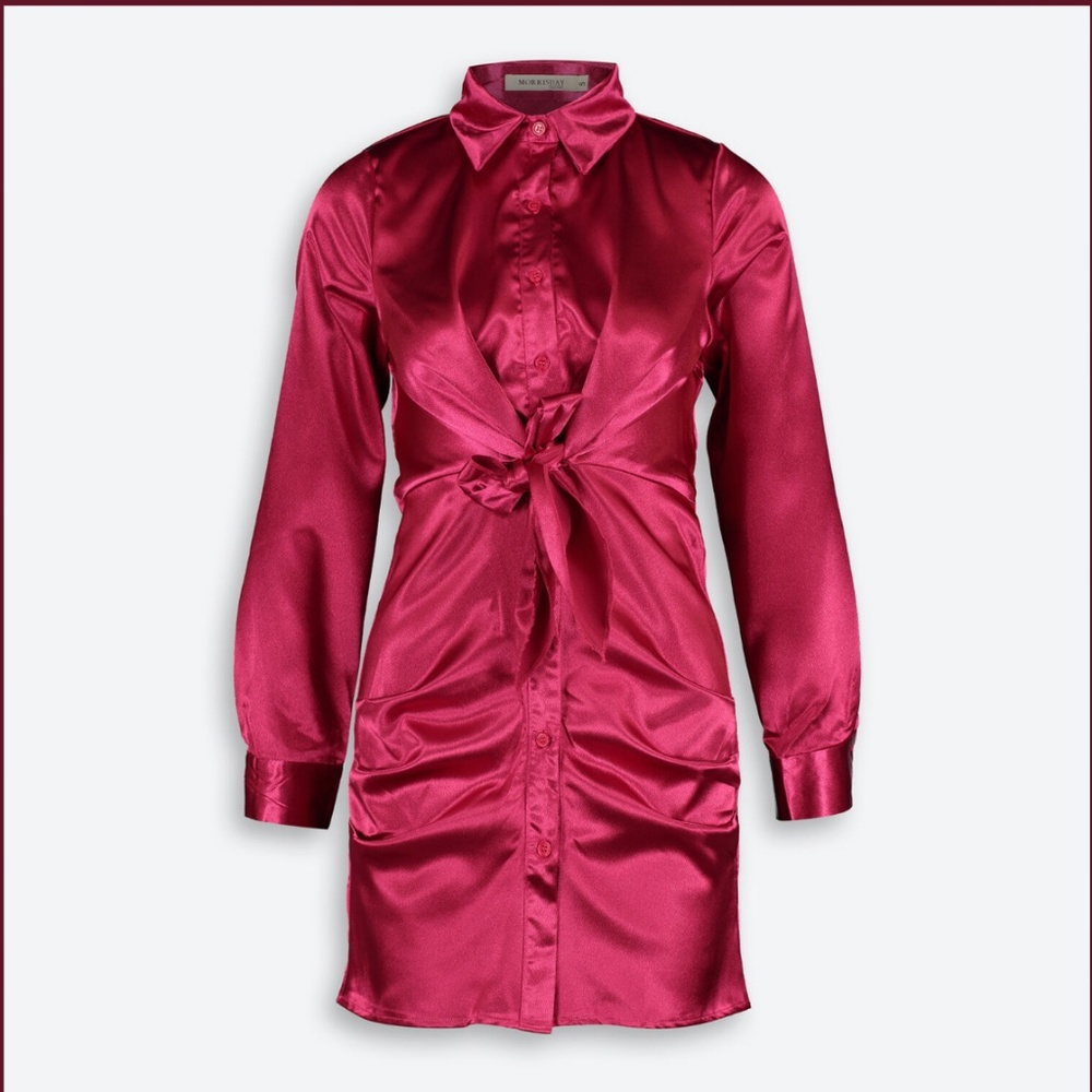 MORRISDAY THE LABEL Deep PINK Satin Shirt Dress - SIZE M